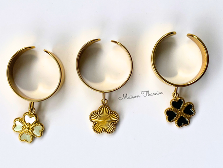 Bague ajustable en acier inoxydable pendentif trèfle - bijou symbolique