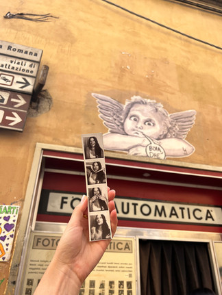 fotoautomatica film strip, of a girl posing, in front of the photo booth