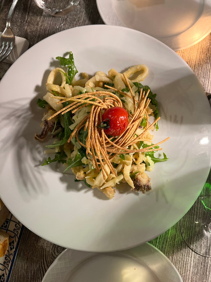 calamari with fried spaghetti on top