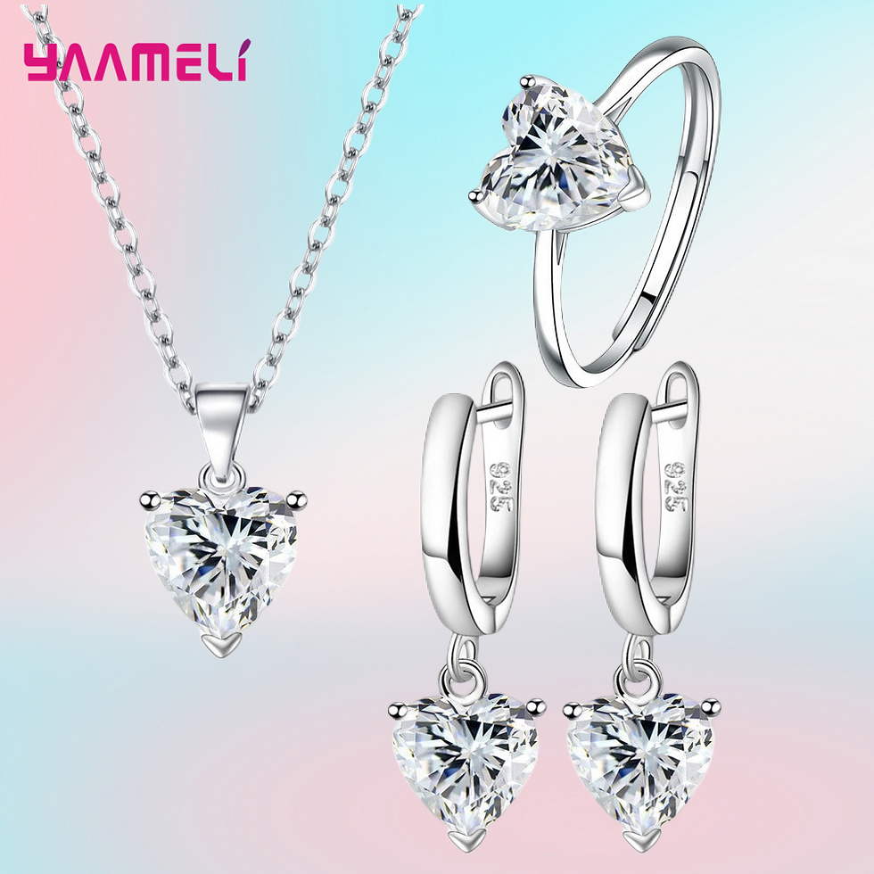 Thumbnail: Fine 925 Sterling Silver Color Jewelry Gift Sets for Women Female Romantic Heart
