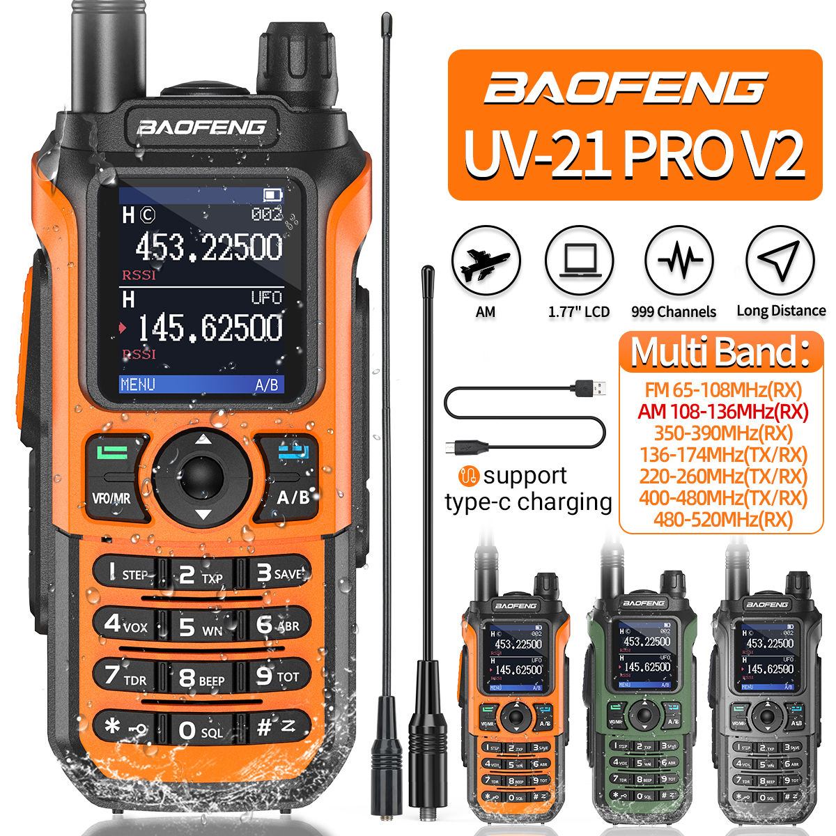 Baofeng UV-21 Pro V2 Air Band Walkie Talkie Wireless Copy Frequency AM Type-C