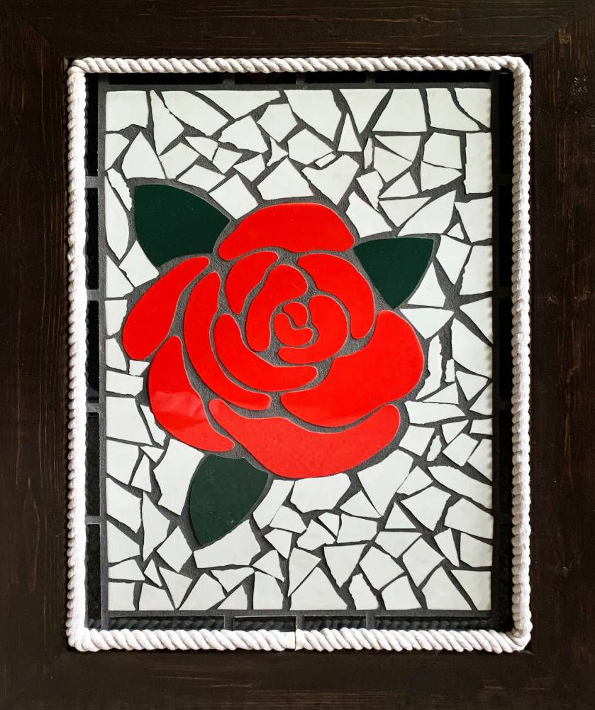 Red rose mosaic wall art handmade in PEI