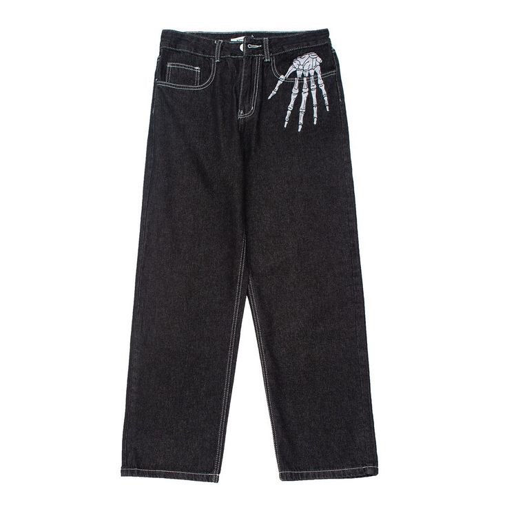 Skeleton Hand Black Jeans