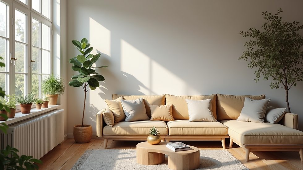 Eye-level view of a cozy living room with minimal clutter