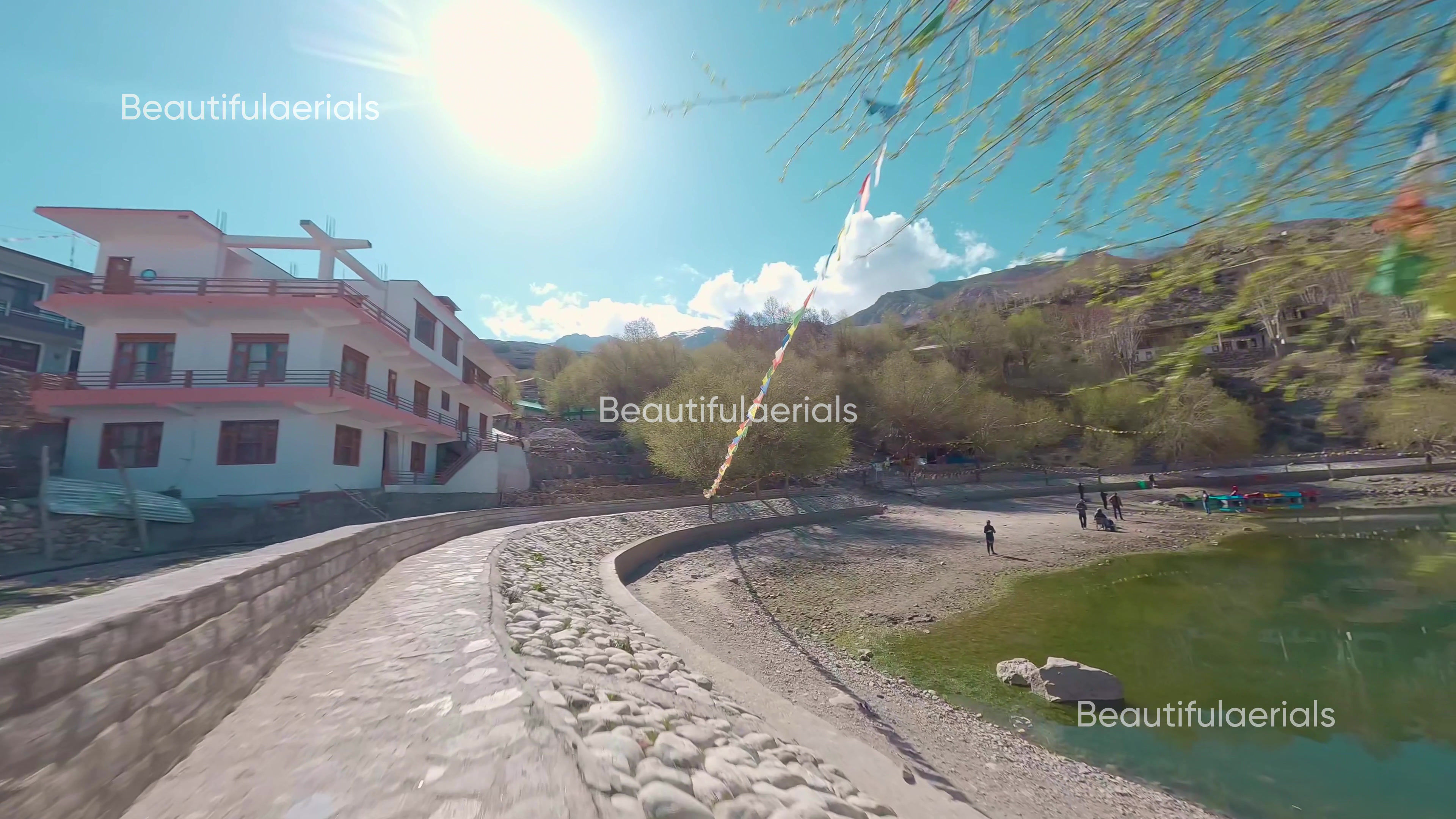 FPV reveal shot of Nako Lake, Kinnaur, Himachal, India