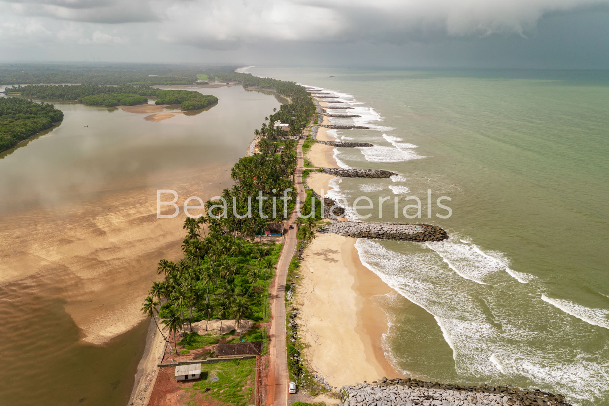 Aerial View of the beautiful Pithrody beach in Udupi, Karnataka