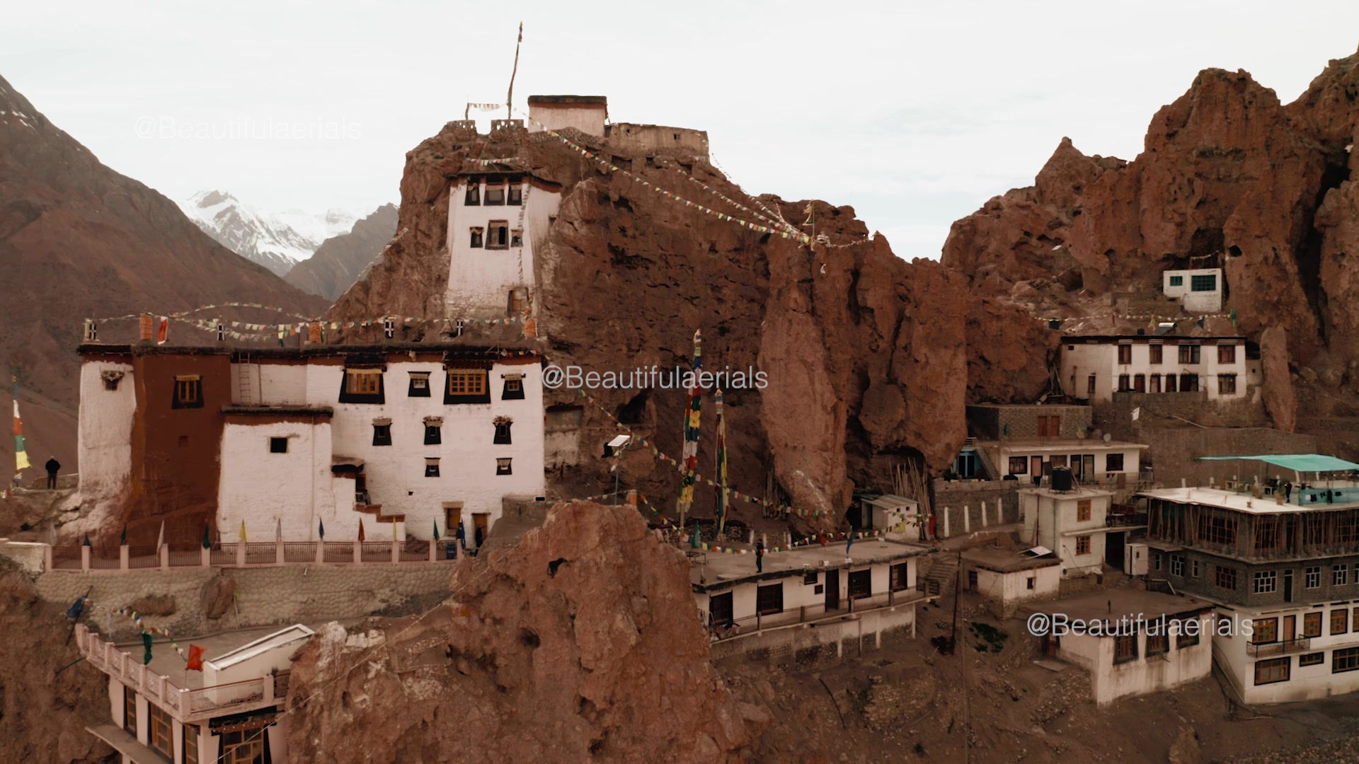 Aerial View of Dhanker Monastery in Spiti Valley, Himachal, India