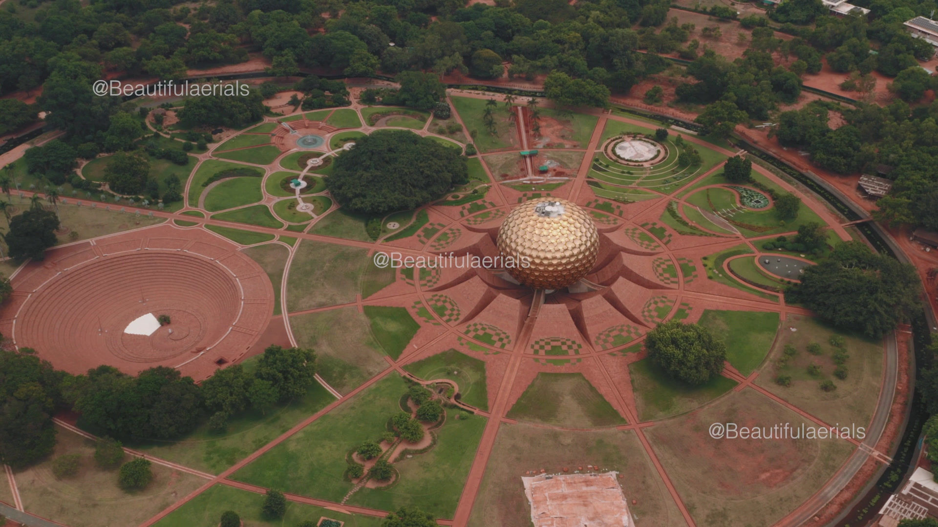 Above Auroville: Matri Mata Mandir's Golden Dome