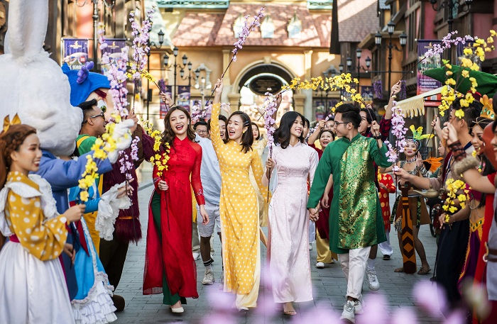 Vietnamese women celebrating TET in Vietnam.