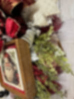 Thumbnail: Christmas swag, St Nick, wood sign, velvet flower and fancy ribbon 