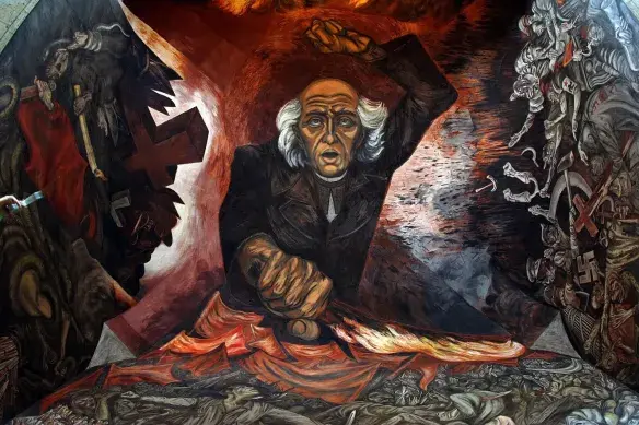 José Clemente Orozco, Hidalgo incendiario (1937). Mural al fresco, Palacio de Gobierno de Jalisco. (soberanía mexicana)