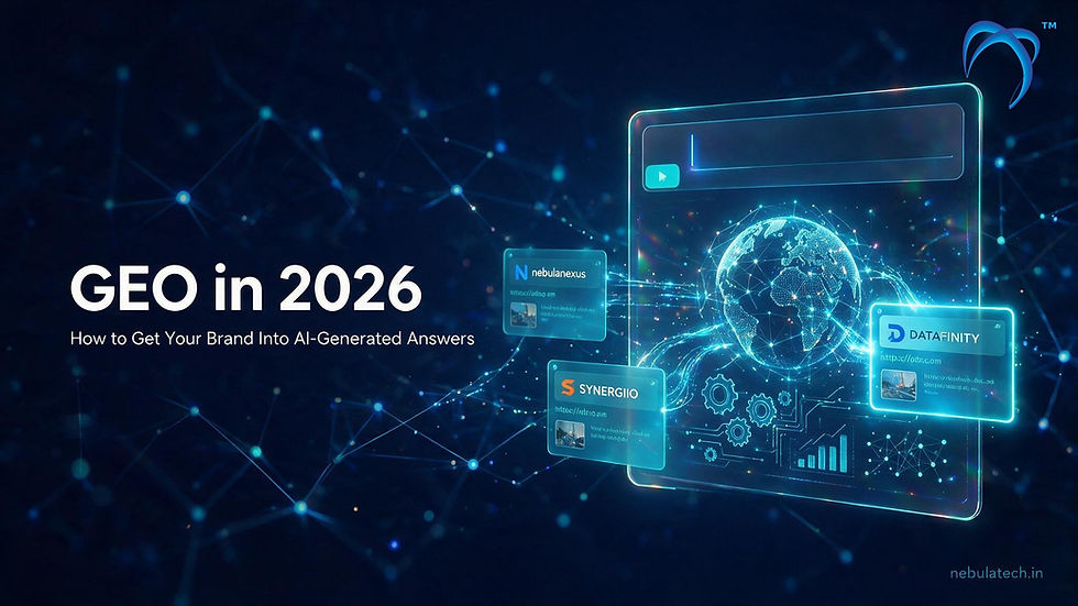 GEO in 2026 — Generative Engine Optimisation guide for Indian businesses to appear inside ChatGPT, Copilot, Google AI Overviews and Perplexity answers | Nebula Personalization Tech Solutions AI-First Digital Marketing Agency