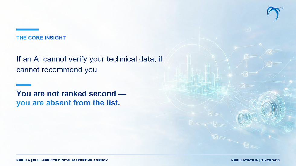 Comparison of two manufacturers: one with generic website claims versus one with clear, structured technical capabilities that AI systems can verify