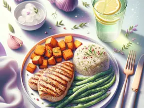 Garlic Butter Chicken with Roasted Green Beans & Quinoa
