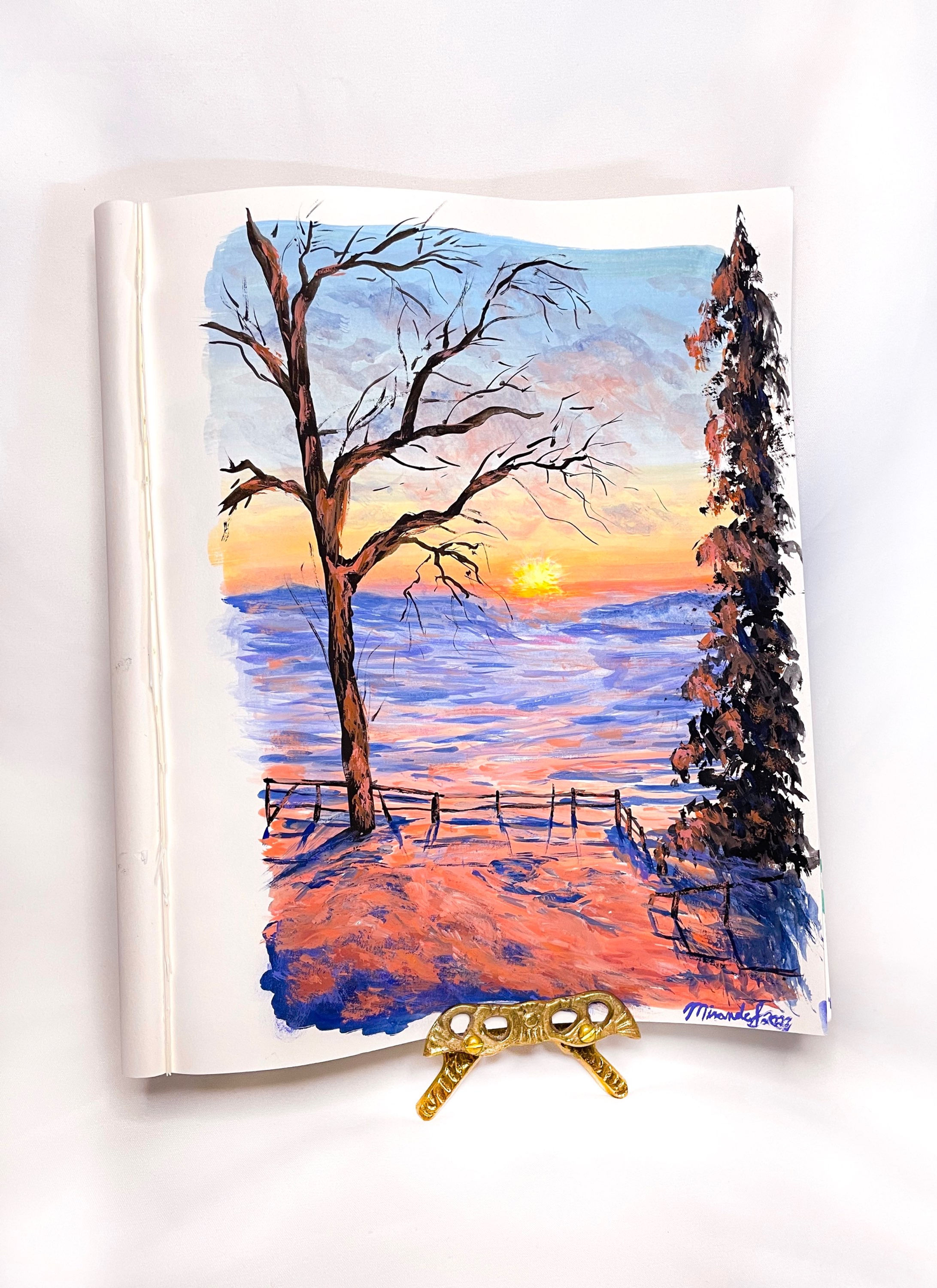 Original "Snowy Sunrise” gouache painting