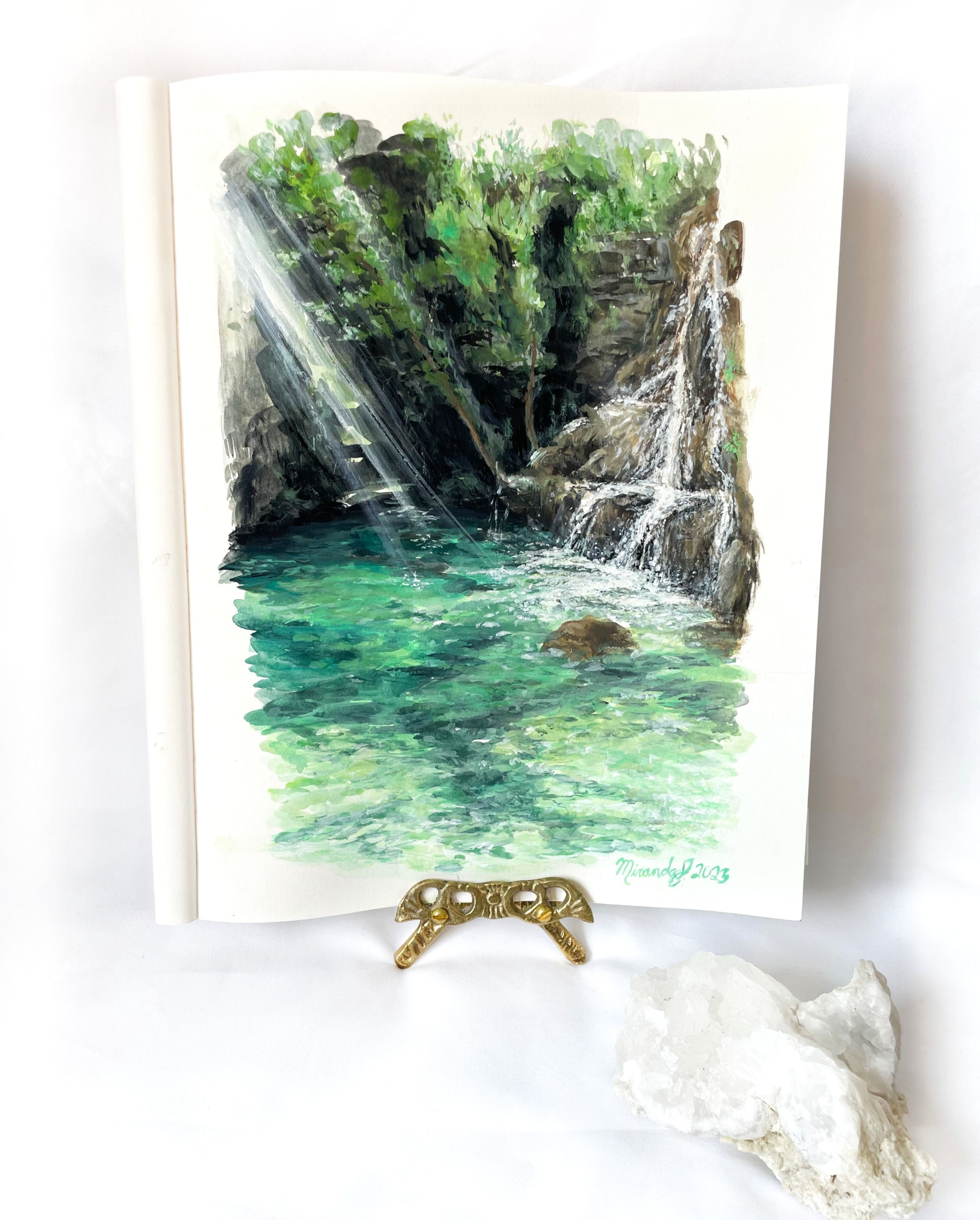 Original "Emerald Rays" gouache painting