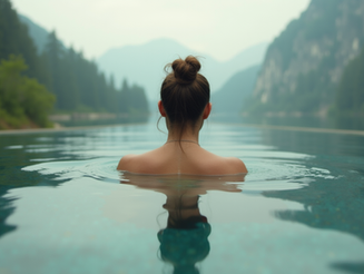 une femme qui se baigne dans la nature