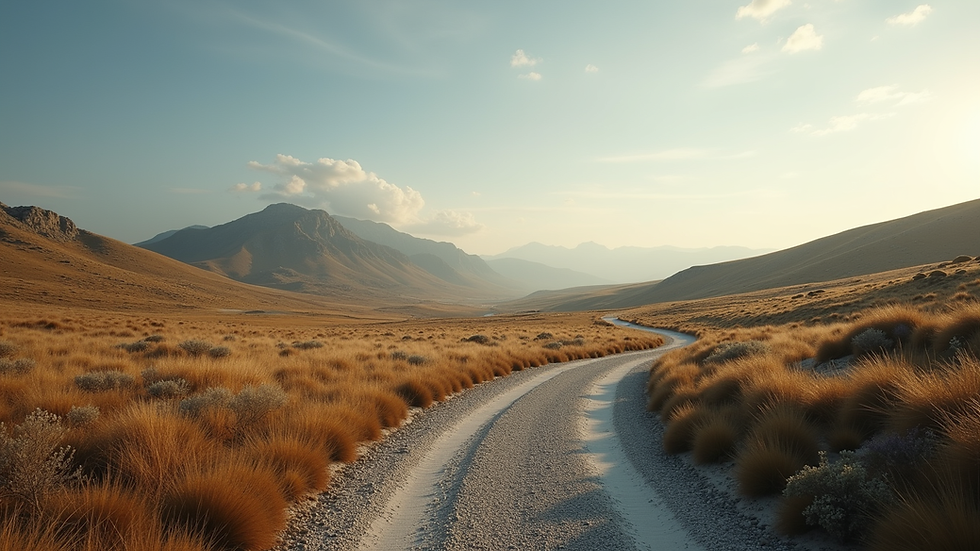 Eye-level view of a serene landscape with a winding path
