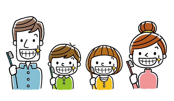 家族4人が歯ブラシを持ち笑顔