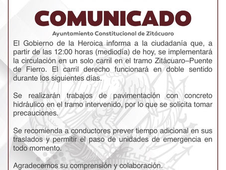 COMUNICADO OFICIAL DEL GOBIERNO DE LA HEROICA