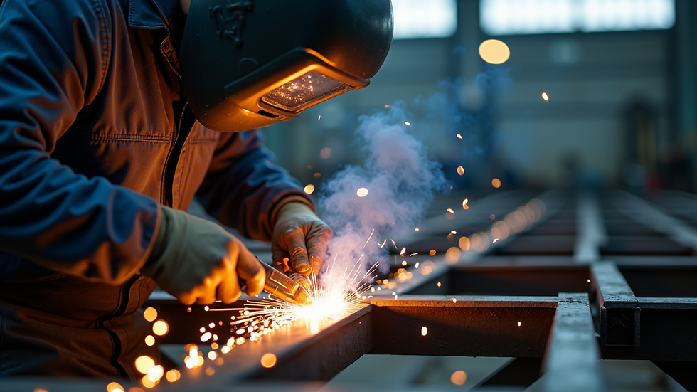 Close-up view of a metalworker welding a steel frame