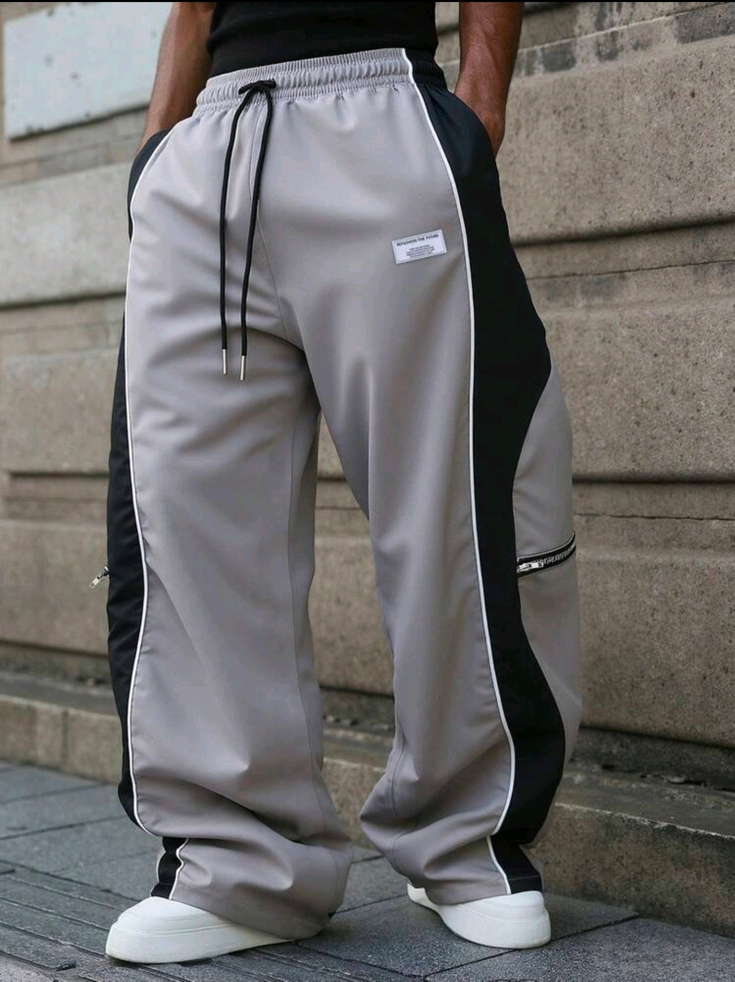 Men's Contrast Color Striped Wide-Leg Pants - Casual Streetwear Style