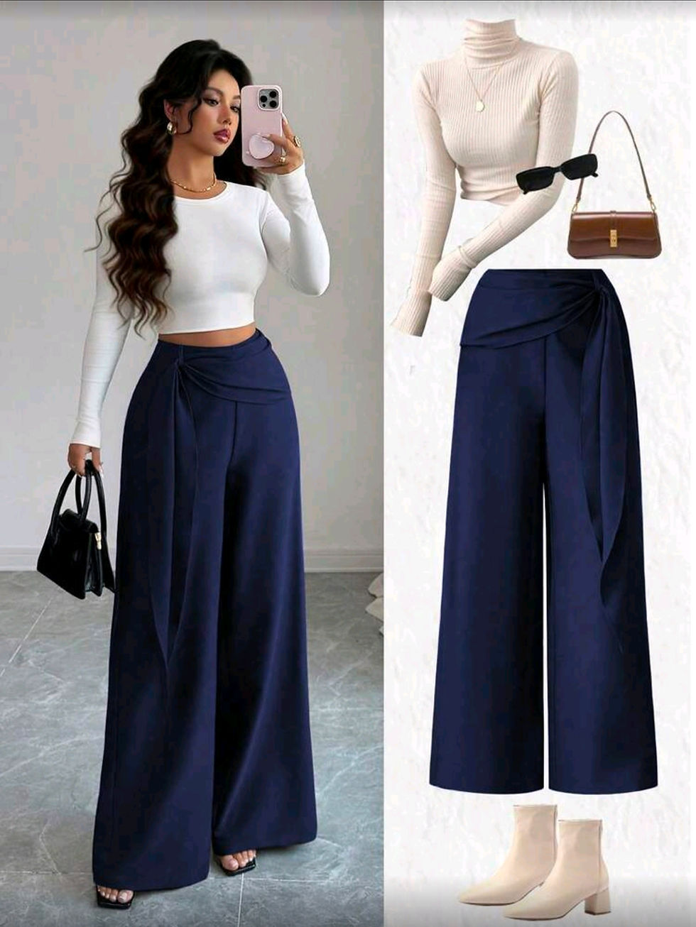 Thumbnail: New Women's Woven Twill Wide Leg Pants