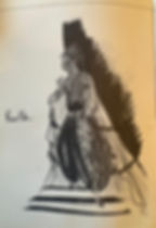 Croquis d'archive : costume de Romola, dessin à l'encre.
