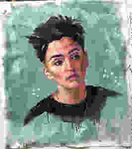Oil sketch of Lisa Luxx, by Claire Eastgate
