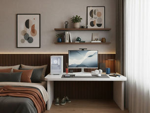 Cozy white desk pc setup