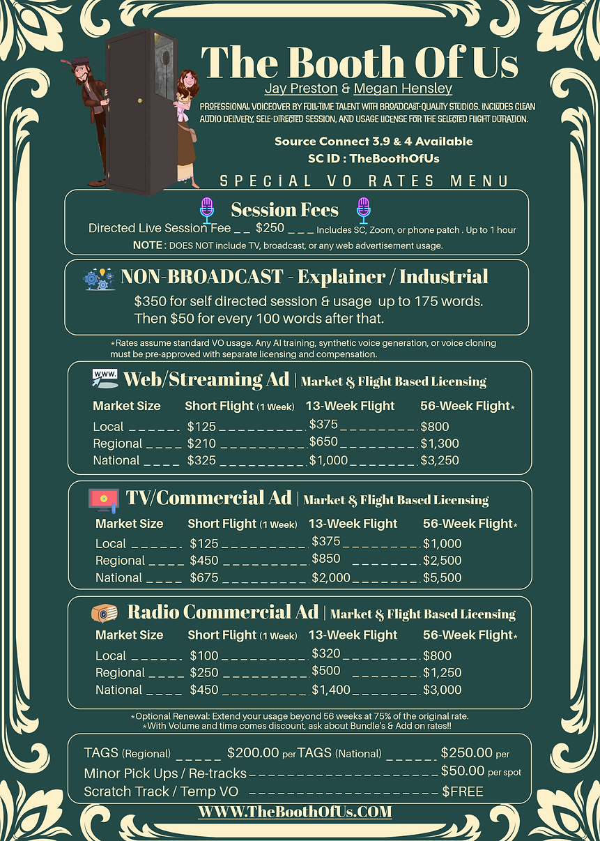 The Booth of Us Voiceover Rates sheet 2025