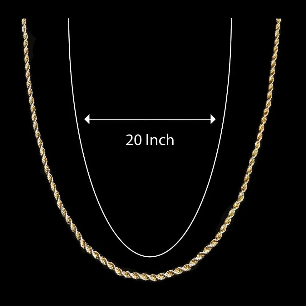 Thumbnail: Gold rope necklace with 20 inch length in an elegant black backdrop.