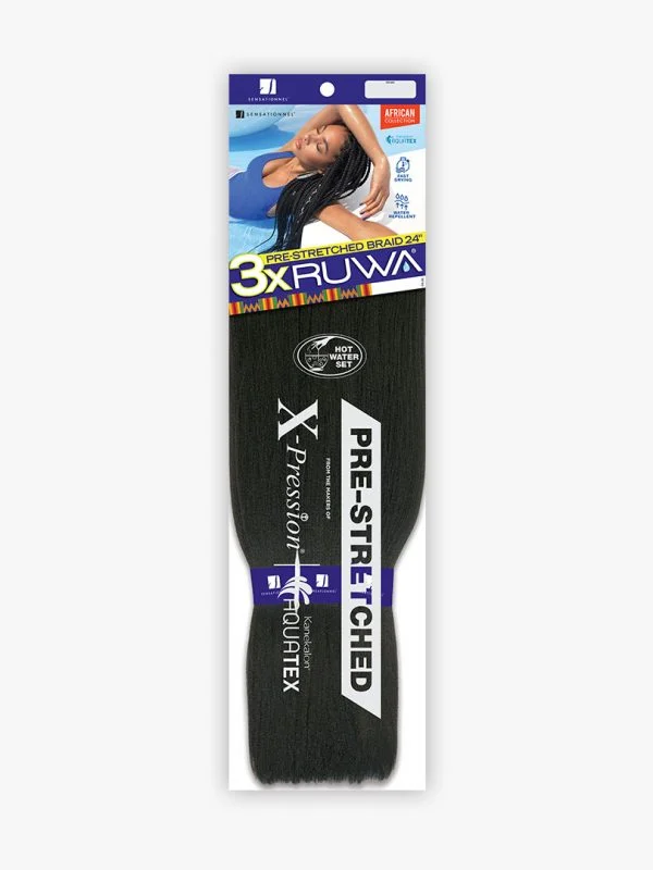 Black hair extensions with 3XRUWA X-Pression PRE-STRETCHED hair, and a woman.