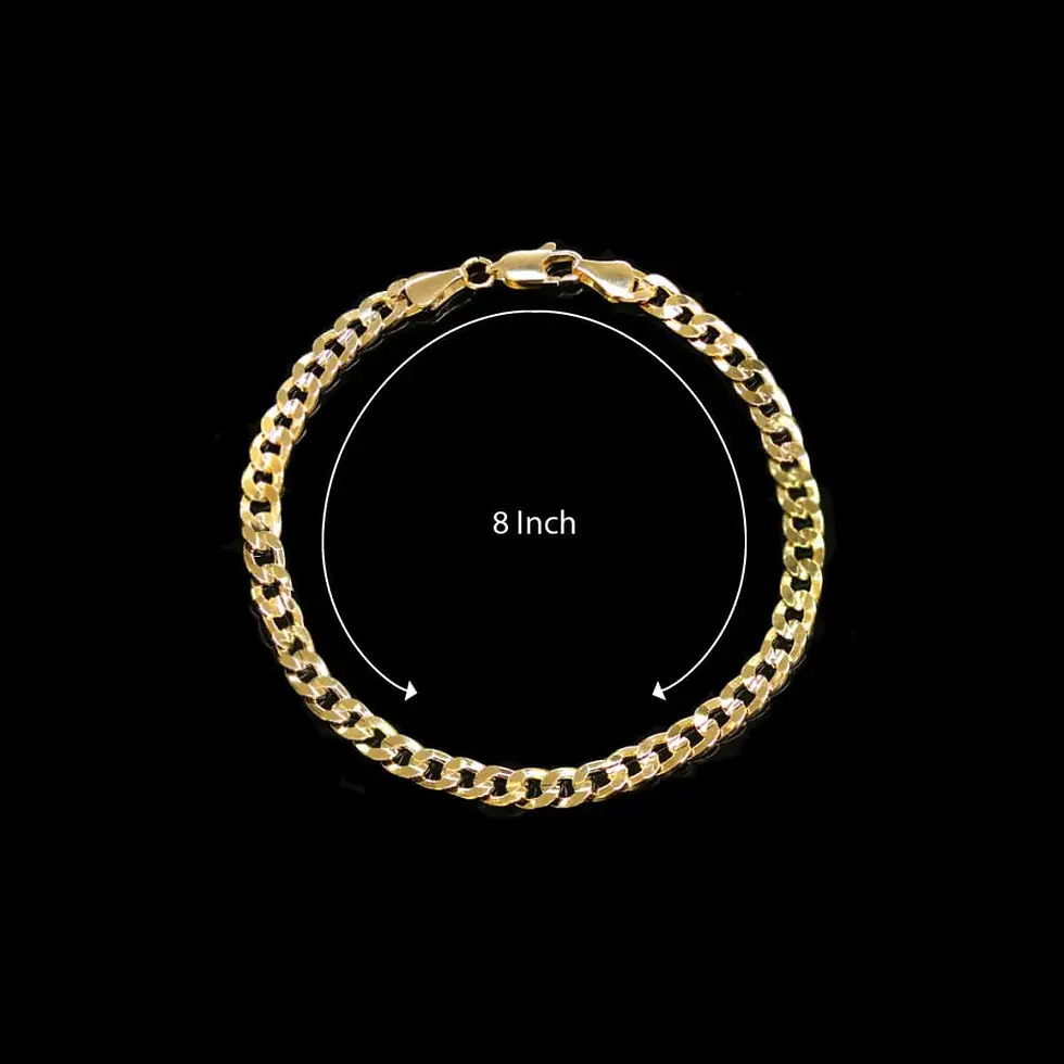 Thumbnail: Gold chain bracelet with 8 inch measurement against black background.