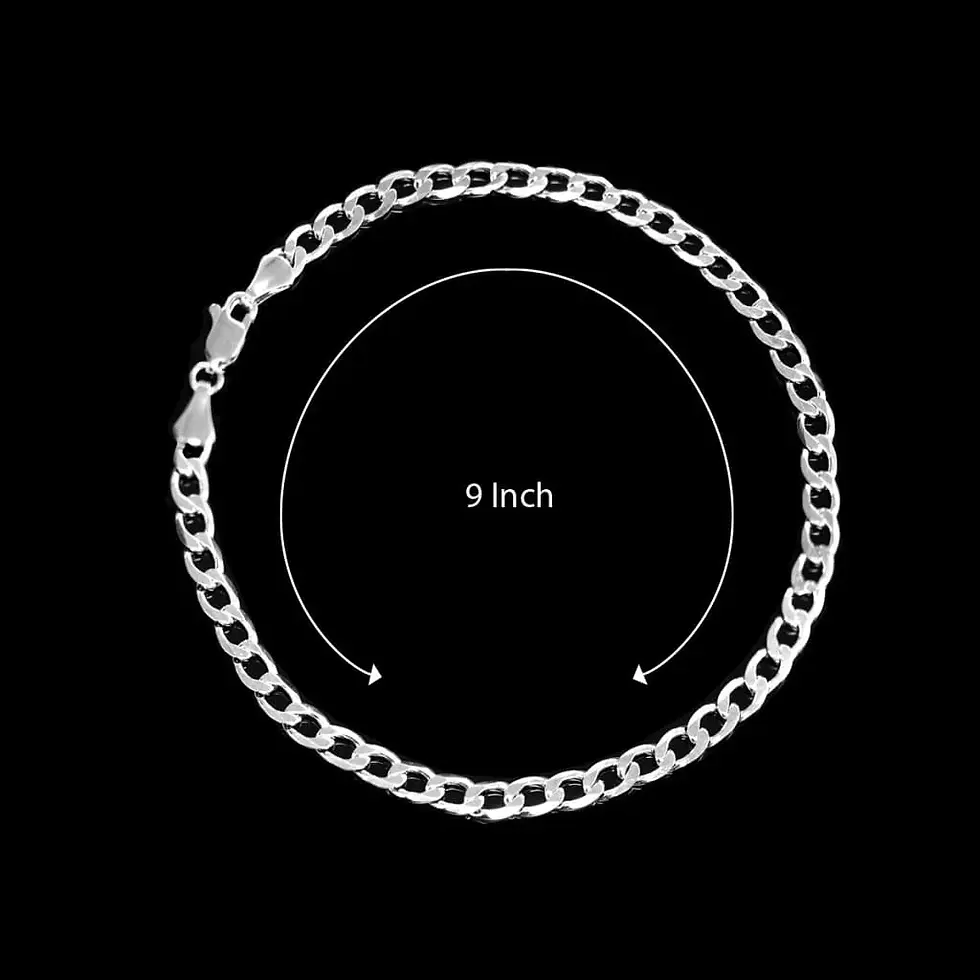 Thumbnail: Silver ankle bracelet with 9 inch measurement on black background.