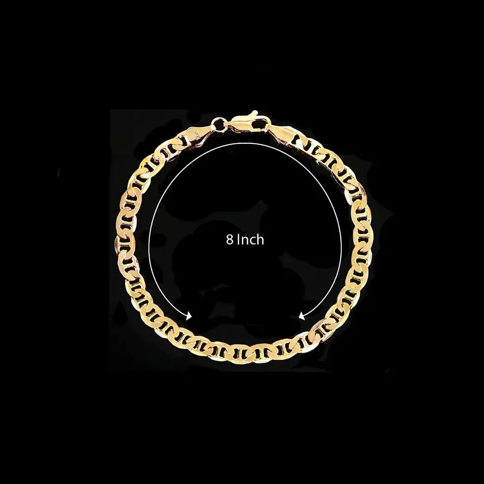 Thumbnail: Gold bracelet shown with 8 inch measurement against black background.