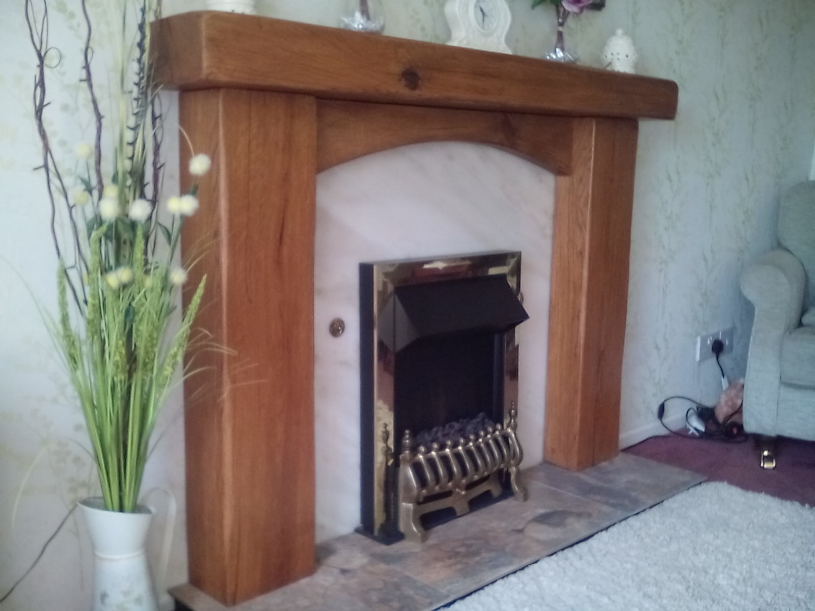 fireplace surround with cross board, danish oil, rustic, edges smoothed out1