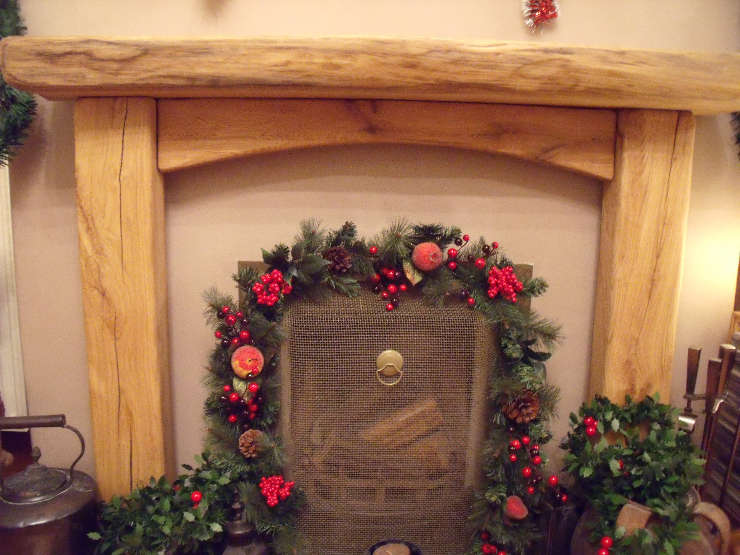 Rustic oak fireplace surround