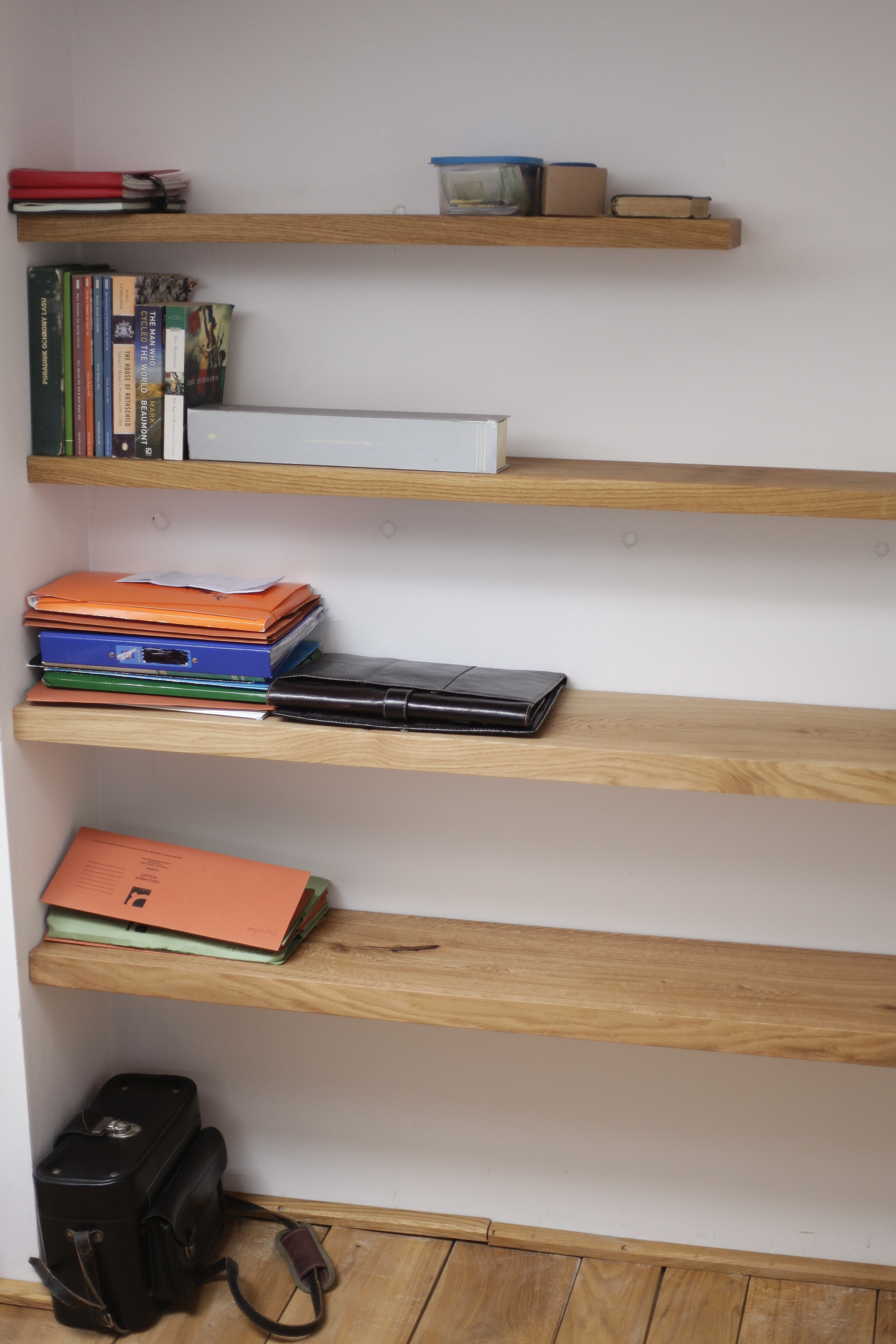 Floating shelves in Danish Oil