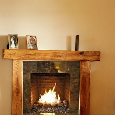 fireplace with oak shelf