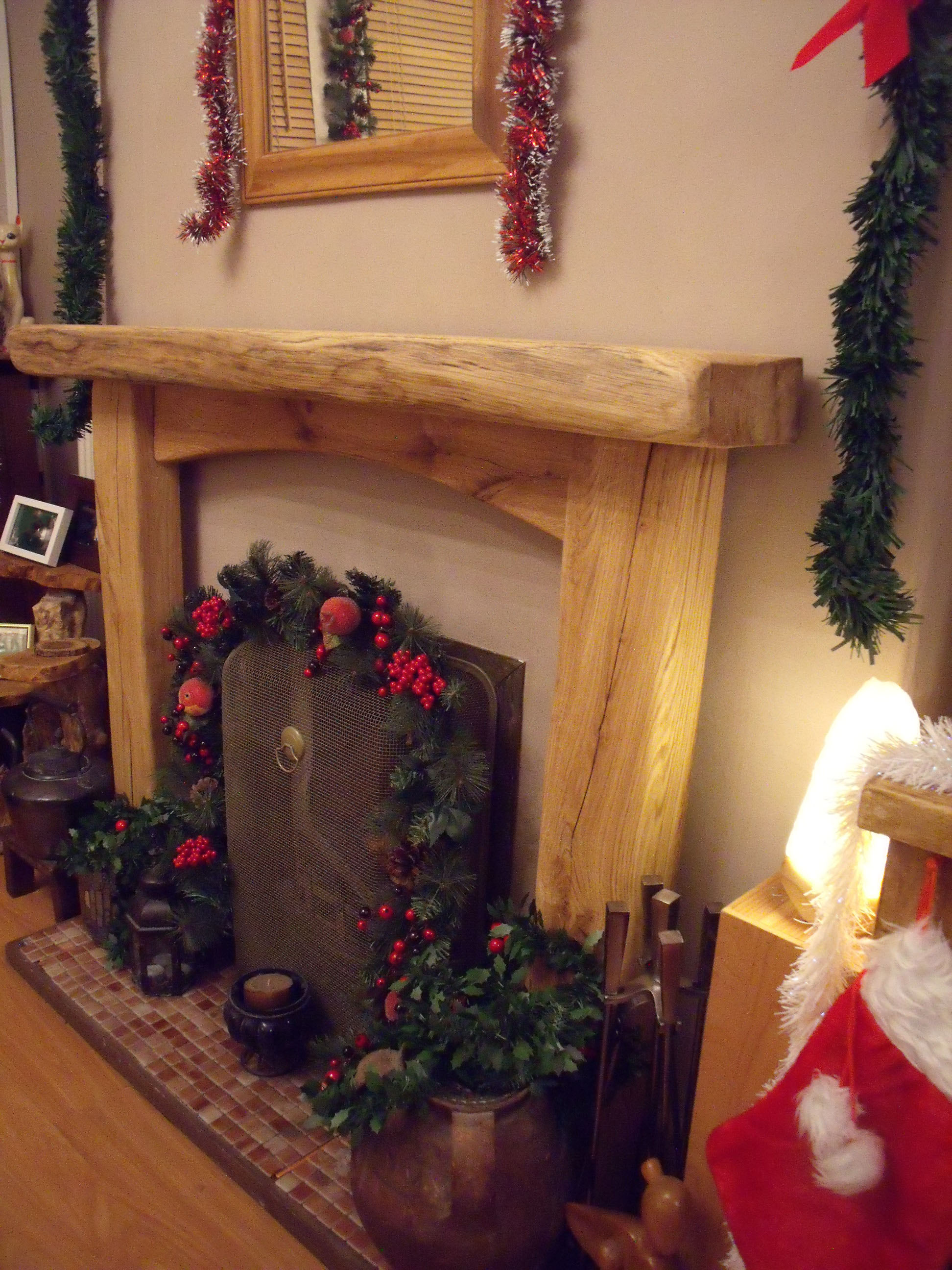 Rustic oak fireplace surround