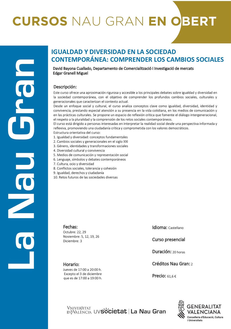 Baladre participa en el curso “Igualdad y diversidad en la sociedad contemporánea” de La Nau Gran