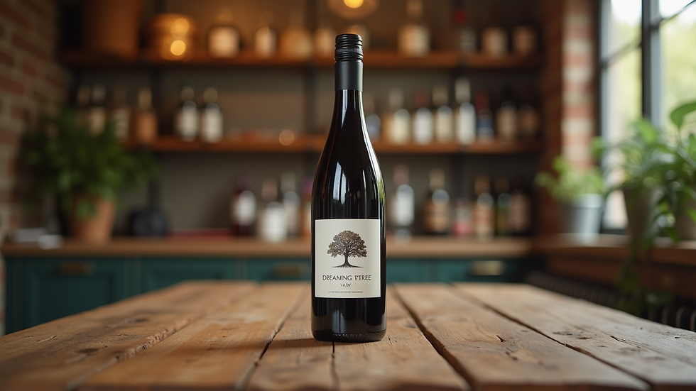 Eye-level view of a bottle of Dreaming Tree Wine