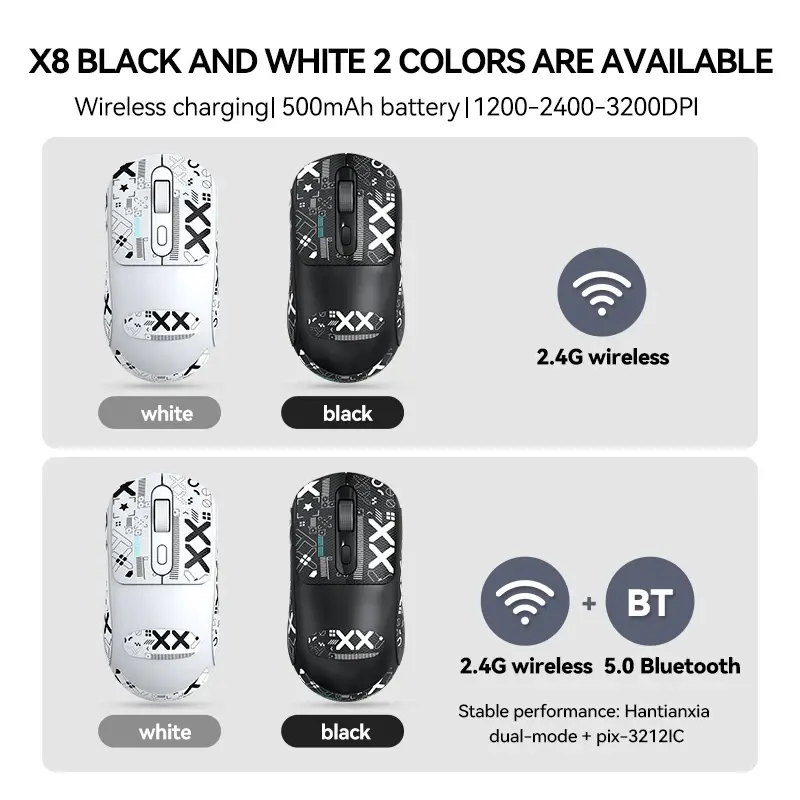 Thumbnail: T-Wolf X8 Rechargeable 2.4g Wireless BT Mouse 3200DPI Gaming Mouse
