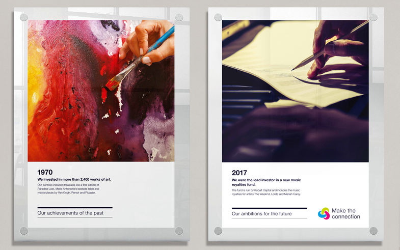 ‘Make the connection’ poster pairs link past achievements and future goals to reassure staff of investment strategy change