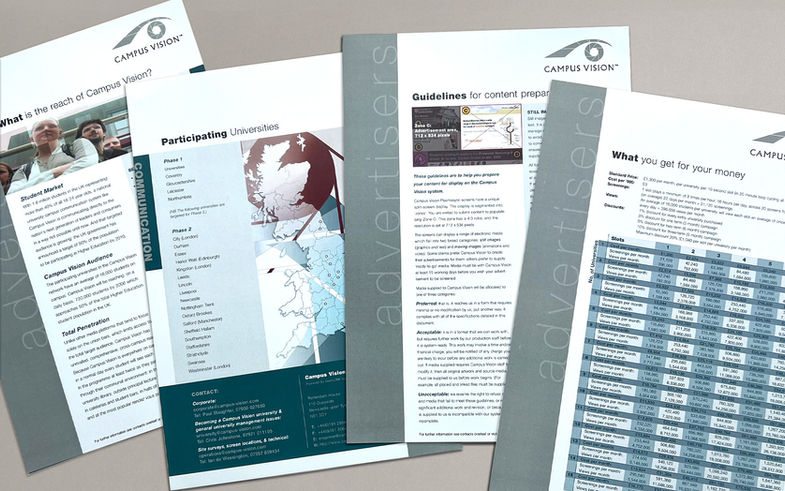 Campus Vision product factsheets: rate card, guidelines for content production, participating universities, platform reach