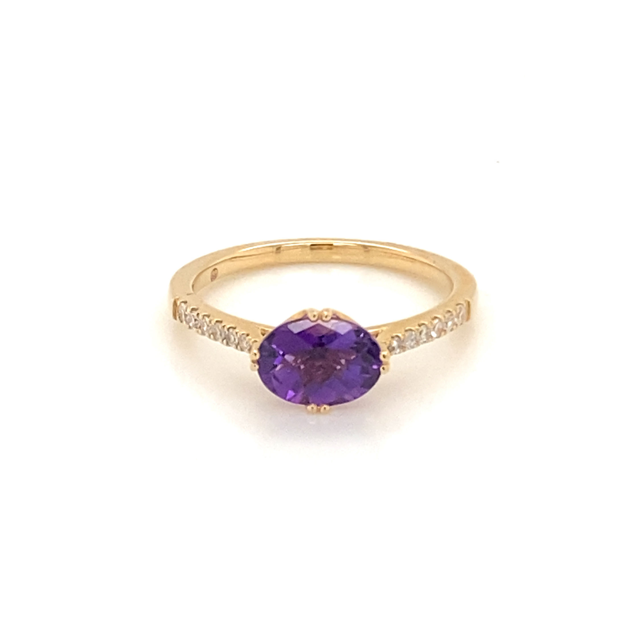 14K Gold Amethyst and Diamond Ring