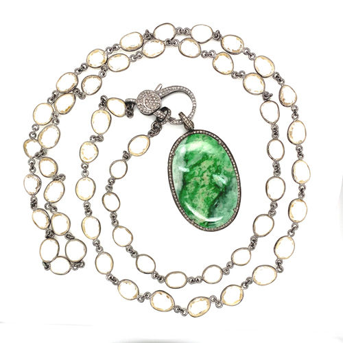Thumbnail: Clear Quartz Crystal Chain with Maw Sit Sit  and Diamond Pendant