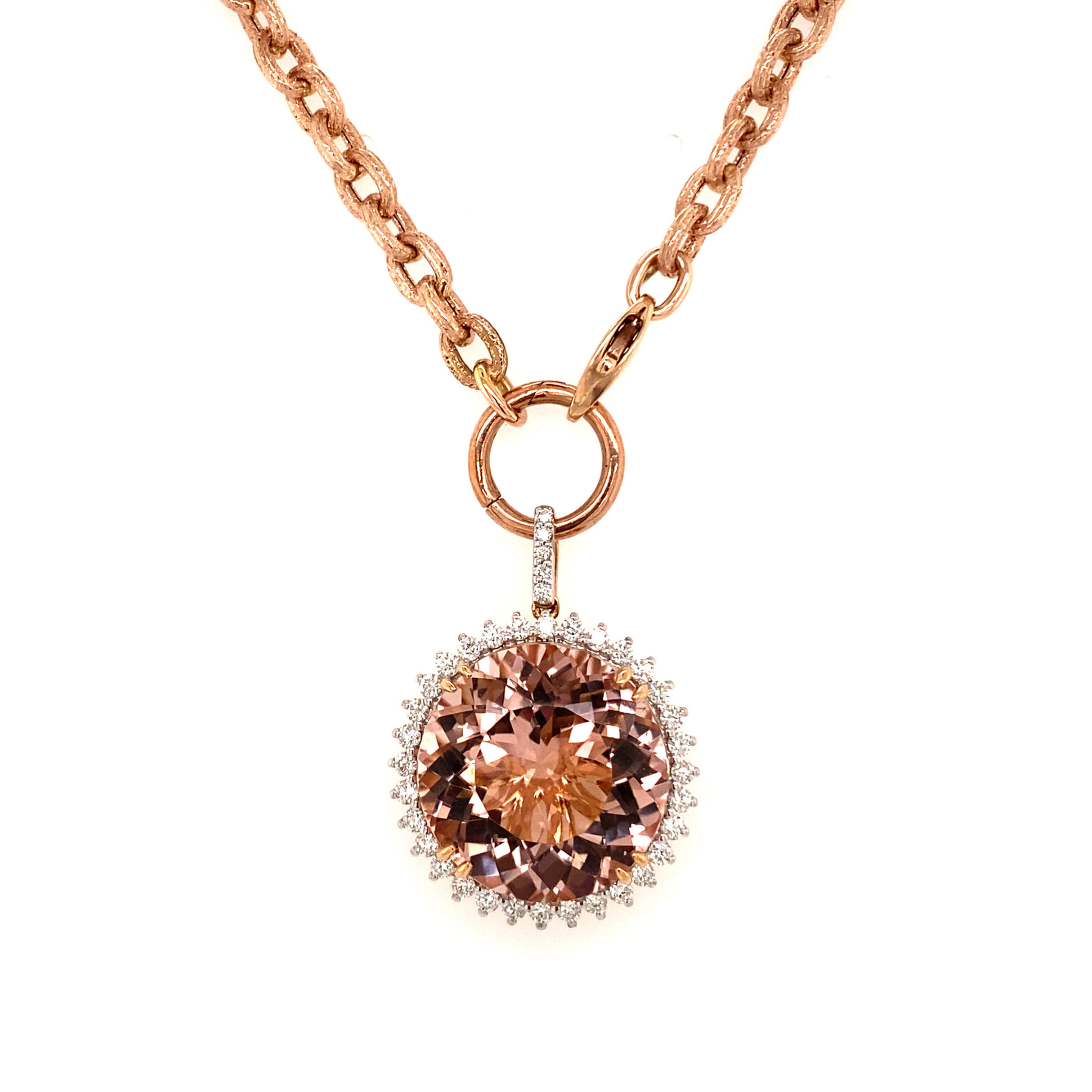 14K Rose Gold Morganite and Diamond Necklace