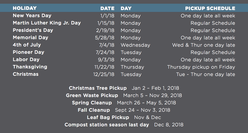 2018 Sanitation Schedule